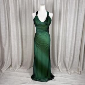 City Triangles Dress Juniors Medium Green Glitter Mermaid Criss Cross Back Prom